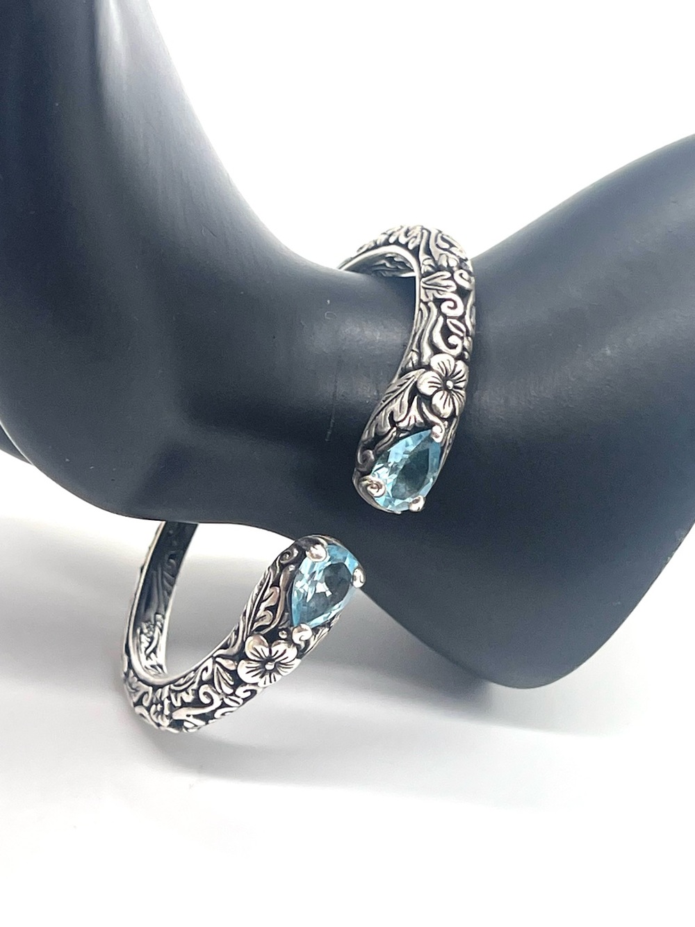 925 Sterling Silver ATI ID Serpent Cuff Bracelet Blue Topaz - Picture 4 of 6
